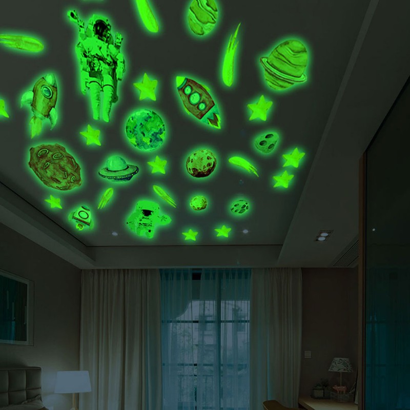 31Pcs DIY Space Spaceship Themed Glowing Home Wall Sticker Luminous