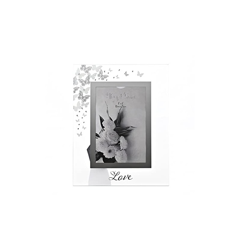 Widdop Love Glass Photo Frame with Butterflies and Diamantes -