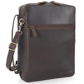 Polare Full Grain Cowhide Leather Bible Cover Church Bag Bible Protective Book Holder Carrying Case Folder Organizer Portfolio (Dark Brown with Shoulder Strap)