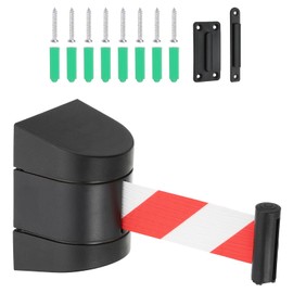 PATIKIL Fixed Wall Mount Retractable Belt Barrier, 16.4 Ft Crowd Control Barrier for Retail Store Stadium, Black Case with Red White Retractable Caution Belt