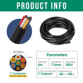 SWAWIS 5 m Vehicle Cable 7 Core 0.8 mm² Trailer Cable 7-Pin Trailer Cable Flexible Vehicle Cable Round Cable Copper Core for Truck Car RV Various Applications