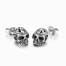 SBI Jewelry Black Eye Sugar Skull Earrings for Women Men Devil Stud Demon Death Terrified Guardian Protection Anniversary Mothers Day Birthday