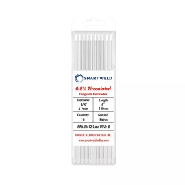 Smart Weld 0.8% Zirconiated TIG Welding Tungsten Electrode 1/8"x6" White WZ8 10 pack