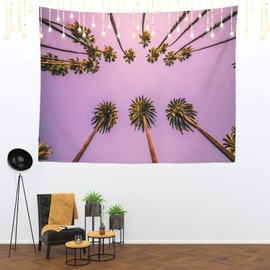 Shrahala Palm Trees Tapestry, Los Angeles California Beach at Sunset Wall Hanging Large Tapestry Psychedelic Tapestry Decorations Bedroom Living Room Dorm(39.4 x 59.1 Inches, Pink Blue Violet)