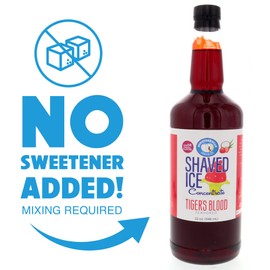 Hypothermias Shaved Ice and Snow Cone Syrup Flavor Concentrate - Quart (32 Fl Oz) - Makes 8 Gallons of Ready to Use Flavor Syrup - Tigers Blood - Unsweetened - Must Add Sweetener and Filtered Water