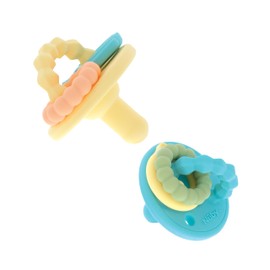 Nuby Charms 100% Silicone Pacifier & Teether Combo – Lightweight, Soothing, and Textured Handle for Baby, 0+M, Boy