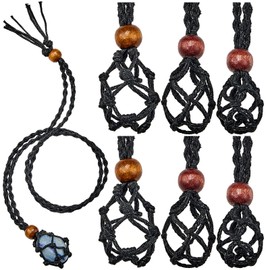 Hicarer 6 Pieces Necklace Cord Empty Stone Holder Empty Necklace Holder Quartz Crystal Stone Necklace Cord, 3 Sizes Adjustable Cord Cage Fish Netted Necklace Cord for DIY Jewelry Making (Black)
