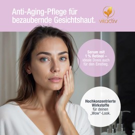 Vitactiv BEAUTY RETINOL SERUM 1% hochdosiert - 30ml Anti Aging Gesichtsserum - Hautbilderneuerndes Retinol, Hautpflege unreine Haut & Akne - Hyaluron, Aloe vera, Vitamin E, Zaubernuss, Jojoba u.v.m.