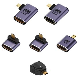 tunghey 6Pack 8K Micro HDMI to HDMI Adapter, 90 Degree Left and Right Angle U Shape Micro HDMI Male to HDMI Female Cable for Rasp-Berry Pi 4, Go-Pro Hero 7 and Other Sport Camera
