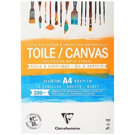 Clairefontaine - Ref 975207C - Ready to Paint Canvas Pad (10 Sheets) - A4 Sized, 200gsm Paper, Acid Free, pH Neutral - White - Suitable for Oil & Acrylic Paint