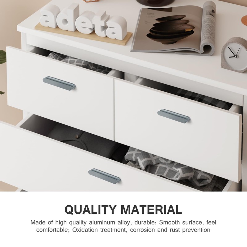 HonGien 10 Pack Grey Kitchen Drawer Handles, Flat Cabinet Handles,