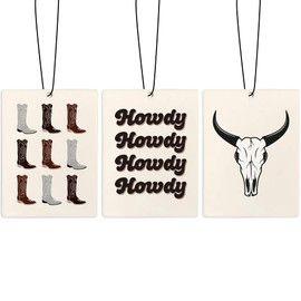 ZFQ Boho Western Howdy Car Air Freshener, Preppy Black Cowgirl Boots Bull Skull Air Freshener Hanging 3 Pcs for Cars Closet Drawer or Books, Cute Western Car Accessories Mirror Decor for Women Men