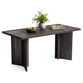 LITTLE TREE Wooden Dining Table Set for 6, 63-Inch Rectangle Kitchen Table, Modern Dinner Table for Home Dining Room, Kitchen Room,Dark Grey