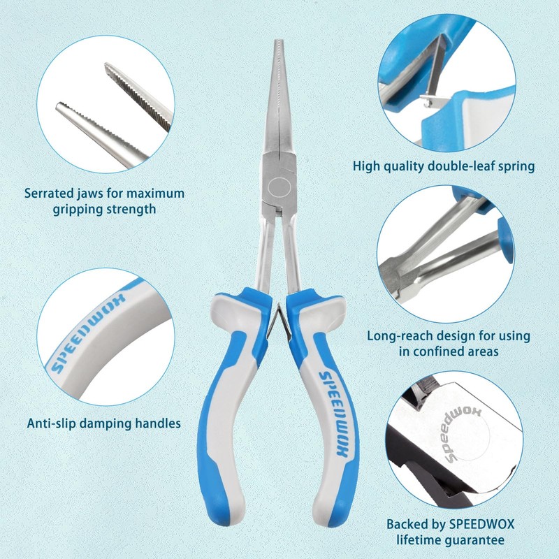 SPEEDWOX Long Reach Radio Pliers with Teeth, 7" Long Nose