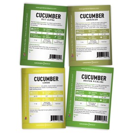 Gardeners Basics, Cucumber Seeds for Planting Outdoors 8 Variety Pack Burpless Tendergreen, Beit Alpha, Marketmore 76, Armenian, Boston Pickling, Lemon, Spacemaster, Straight Eight Veggie Seeds