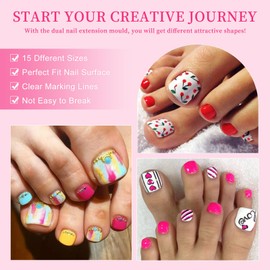 Poly Nail Gel Toe Form Kit,15 Sizes 150Pcs Reusable Dual Toenail Forms for Builder Gel ,with Slip Solution, Nail Clips, Brush Pen, Nail File & Cuticle Pusher for Salon & DIY at Home