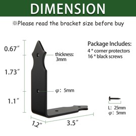 KOXHERO Black Metal Corner Protectors for Wood Frame 3.5" Spanish Style Decorative Corner Bracket Metal Guard Decoration for Chest Dining Table Dresser Tv Stand Mirror(Height:1.2")