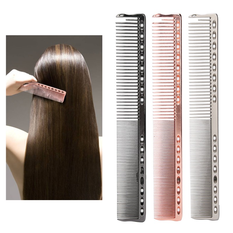 3pcs Space Aluminum Comb Set AntiStatic Wide Fine Tooth Hair