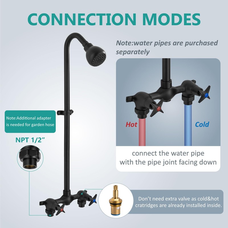Aolemi Outdoor Shower Kit Fixtures – 2-Handle Exposed Shower Fixture
