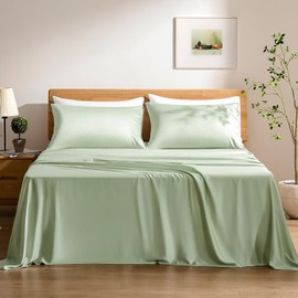 TOSMO Luxury Cooling Sheet Set - 100% Viscose from Bamboo, 4-Piece Bedding Set (King Size) - 18” Extra Deep Pockets, Oeko-Tex Certified, Silky Soft and Breathable, Light Green