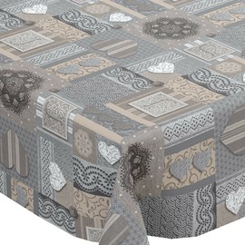 Karina Home Amelia Grey and Beige Hearts Wipe Clean Tablecloth Vinyl PVC (Grey & Beige, 200cm x 140cm)
