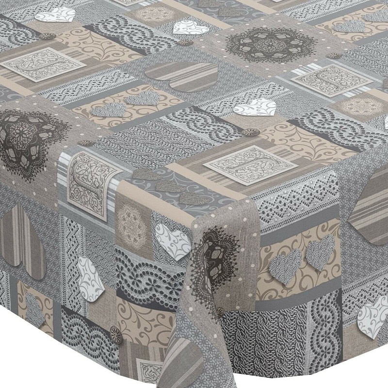 Karina Home Amelia Grey and Beige Hearts Wipe Clean Tablecloth