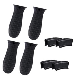 8 Pcs Silicone Pot Handle Covers Set, Heat Resistant Cast Iron Handle Sleeves - Non Slip Pan Handle Holder for Frying Pan, Pots, Kitchen Cookware (Black)