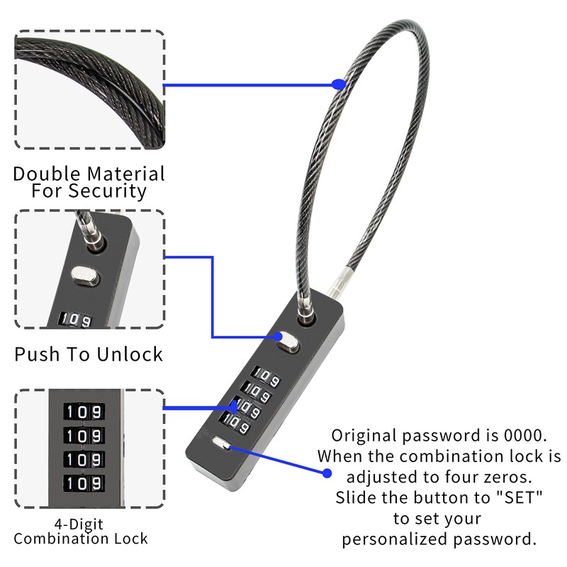 Zolunu Combination Lock Cable Security Steel Cable Luggage Lock Weatherproof