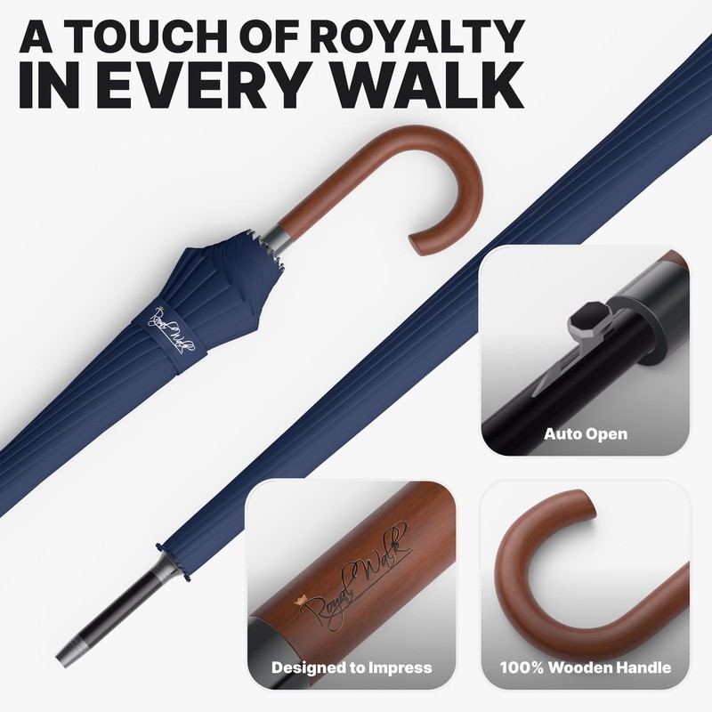 Royal Walk Large Umbrella for 2 Persons, Navy Blue, 54