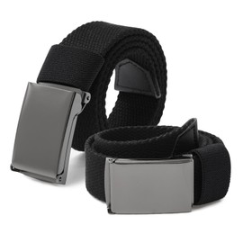 Coubeau Children's Belt Boys - Pack of 2 School Uniform Cotton Belt Adjustable Buckle Belt for Children 3-15 Years, Black + Black