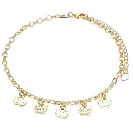 Blingworld Women 14K Gold Filled Fancy Butterly Charm Design Anklet 10-12 inches Adjustable