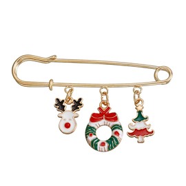 Christmas Brooch Gold Chain Brooch for Women Men Christmas Thanksgiving Fall Christmas Theme Brooch Pin Cute Christmas Tree Reindeer Santa Jingle Brooch Sweater Shawl Clips Collar Brooch Christmas Birthday Party Costume Jewelry (Gold2)