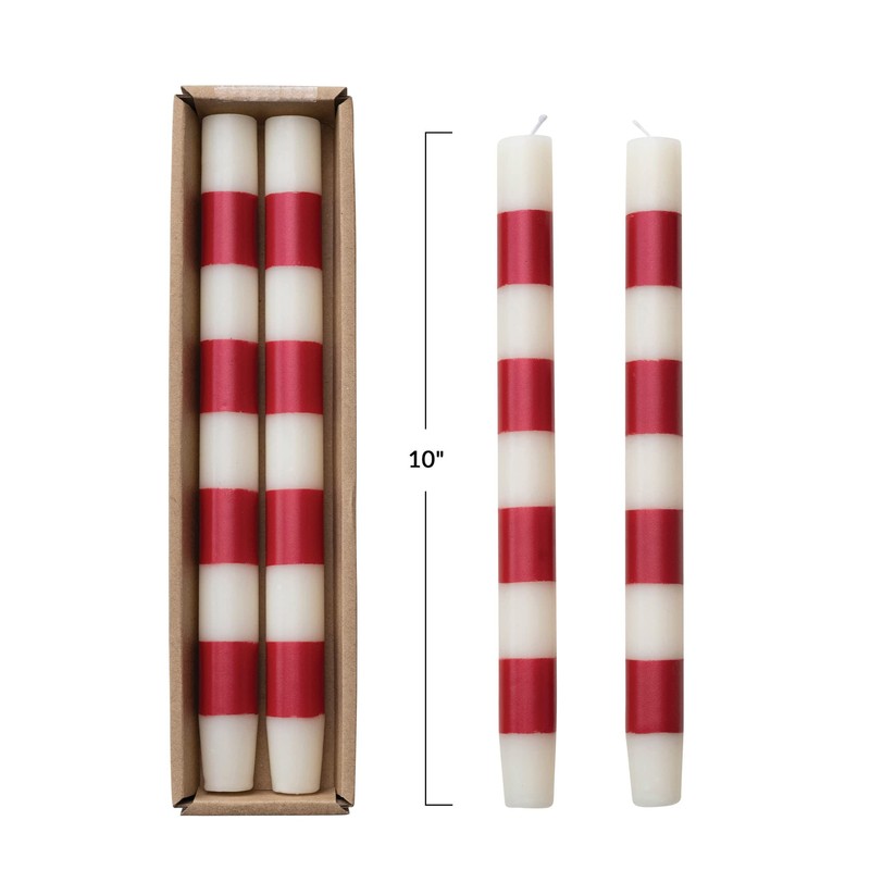 Creative Co-Op 10' H Unscented Taper Candles w/Stripes in Box,