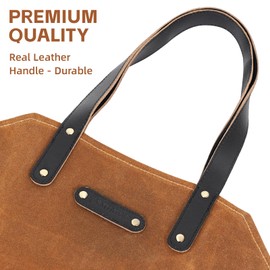 Permade Firewood Carrier with Real Leather Handles, Log Carrier for Firewood Waxed Canvas, 38.4x17.3inch Wood Carrier for Fireplace, Water Resistant Firewood Tote Bag for Stove, Outdoor Camping - Rust