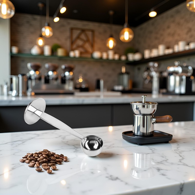 Silver Coffee Scoop Portable Stainless Steel Stand 2 In 1