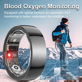 UXOXU Ceramic Smart Ring for Men Women, Waterproof Fitness Tracker Sleep Heart Rate Monitor Health Ring, No Subscription, Compatible with Android & iOS (Black, 10)