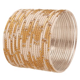 Touchstone NEW Indian Fresh Bollywood Fashion Handcrafted Enchanting Pastel Vanilla White Golden Colors Rhinestone Designer Jewelry Bracelets Bangle. Set Of 24. For Women., Inner Diameter 2.75 Inches