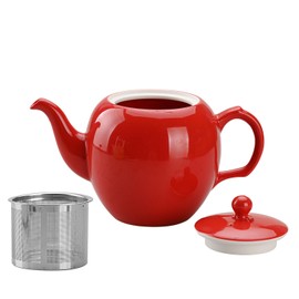 Amoysanli Antique Ceramic Teapot Coffee Pot with Infuser, 400ml (1-2 cups) Small Porcelain Tea Pots for Loose Leaf Tea, with Removable Stainless Steel Strainer and Lid for Gift (Red)