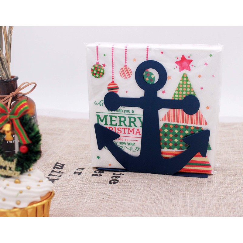 Funly mee Vintage Blue Metal Nautical Anchor Napkin Holder (Blue)