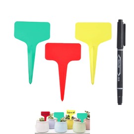 Mizijia Plant Signs for Outdoors, Plant Stakes, 120 x T-Type, Weatherproof, Three Colours, Plant Signs and Label Pen, Labelling Reusable, Plastic Signs for Labelling