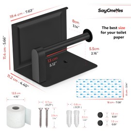 SAYONEYES Matte Black Bathroom Toilet Paper Holder with Shelf – SUS304 Stainless Steel Toilet Tissue Roll Holder Wall Mounted – Two Installation Screw and Self Adhesive TP Holder – 2 Pack