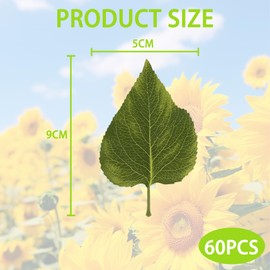 Nurhore Artificial Green Leaves 60Pcs, Fake Sunflower Leave 9 * 5CM, Faux Green Foliage, Fake Leaves for Wedding, Bouquets, Wreaths Decor