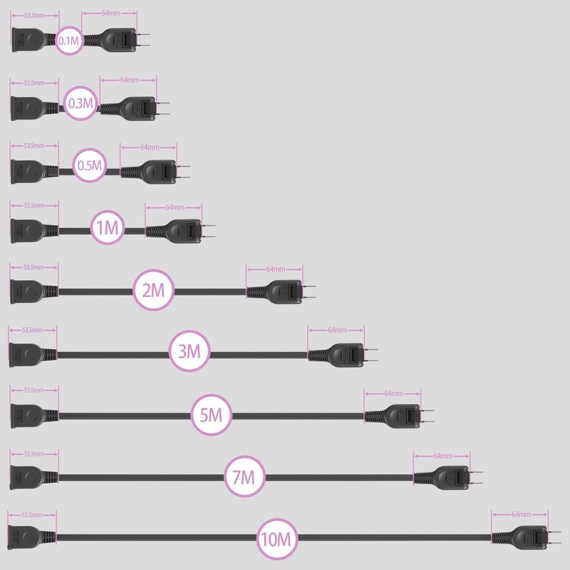 Extension Cord, Thin, 32.8 - 32.8 ft (10 - 10