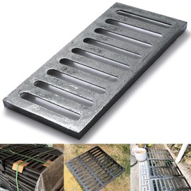 Cast Iron Drain Grate,17.2 * 8in Outdoor Drain Cover, B125 Class Ductile Iron Channel Drainage Grates, Heavy Duty Sewer Grate,Black Rectangle Drain Grate for Yard,Driveway,Concrete Floor.