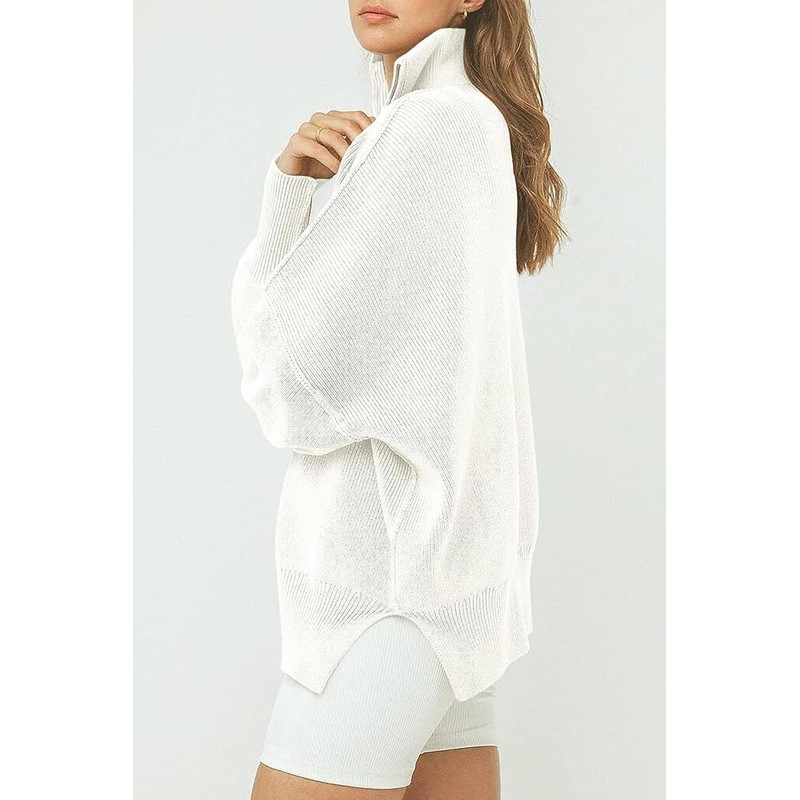 Lynkiss Women's Oversized Sweater Long Sleeve 1/4 Zipper Collar Drop