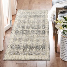 Carvapet Boho Runner Rugs for Hallway - 2x7 Washable Vintage Floral with Rubber Backing Non-Slip, Throw Carpet Runners for Hallways,Bedroom,or Laundry Room(2x7,Grey)
