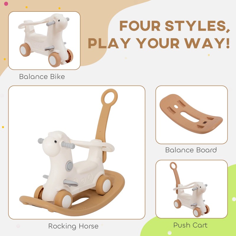 Qaba 4-in-1 Rocking Horse with Detachable Balance Board for 2-5
