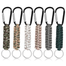 Teaaha 6PCS Paracord Keychain with Carabiner Heavy Duty Paracord Lanyard Strap, 550 Braided Strong Parachute Rope Necklace Tactical Key Chain Carabiner Clip for Outdoor Activities, Camera, Keys