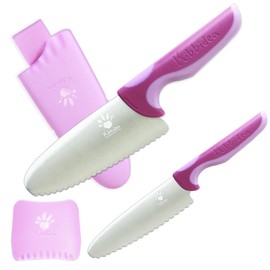 Kibbidea 4 Pcs kids knife set for real cooking, Kids First Cutting Knives Set, Round Tip Kids Friendly Kitchen Knife, BPA-free Stainless Steel Kids Chef Knife to Learn to Cook (Violet)