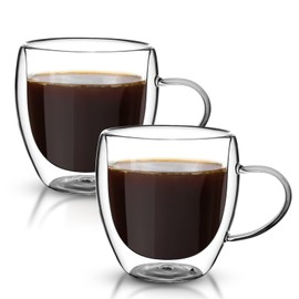 2 Pack Cappuccino Glass Mugs, Double Wall Insulated Glass Coffee Mugs with Handle, Drinking Glasses Cups, Perfect for Cappuccino, Latte, Espresso, Tea, Juice, Beverage (250ml/ 8.5oz)